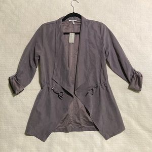 Maurices NWT Lavender Gray Open Jacket with Cinch Size XS